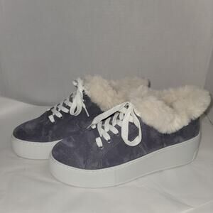 J/Slides Gray Suede Mellia Sneaker Women Size 6.5 Fur lined Platform Shoe